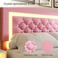 thumbnail image 3 of 4 EVER WINNER King Size Floating Bed Frame with LED Lights, Upholstered Platform Bed Frame with Diamond Tufted Headboard, Pink King Size Bed Frame, Pink, 3 of 8