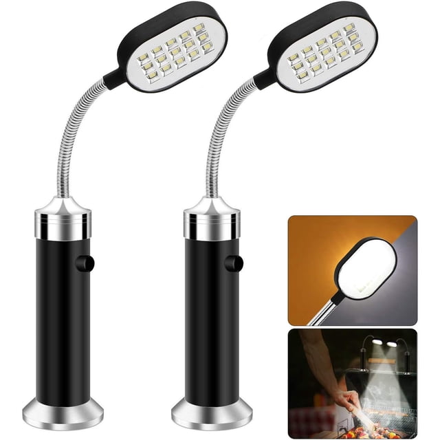 Paquete de 2 luces de parrilla para barbacoa al aire libre, resistentes a la intemperie, ajustables, magnéticas, 30 LED, de doble cara, 360 grados JM