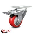 thumbnail image 2 of 3 Inch Red Polyurethane Wheel Swivel Top Plate Caster with Total Lock Brake, 2 of 2