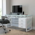 thumbnail image 3 of Emma + Oliver White Computer Desk with Frosted Glass Top and 3-Drawer Pedestal, 3 of 11