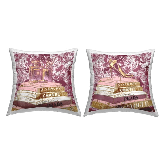 Stupell Industries Fashion Glam Book Stacks Perfume Heel Pink, 18 x 7 x 18, Decorative Pillows, (Set of 2)