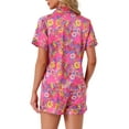 thumbnail image 3 of INSPIRAR CHIC Ropa de descanso para mujeres, pijama de verano con camisa de botones y pantalones cortos, L Rosa Rojo, 3 of 6
