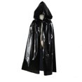 thumbnail image 2 of HAIJIE Halloween Shiny Finish Hooded Tie Neck Long Cape Boys Girls Multiple Solid Tone Seasonal Themed Cloak (Black,75cm), 2 of 5
