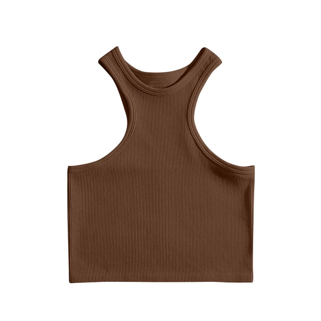 Timegard Womens Crop Tank Tops Crew Neck Ribbed Sleeveless Rackback Stretch Workout Running Yoga Tops