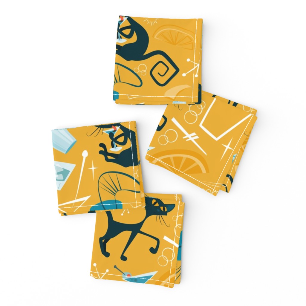 Cocktail Napkins Den Mid Century Modern Cats Home Tv Living Room Retro Set of 4