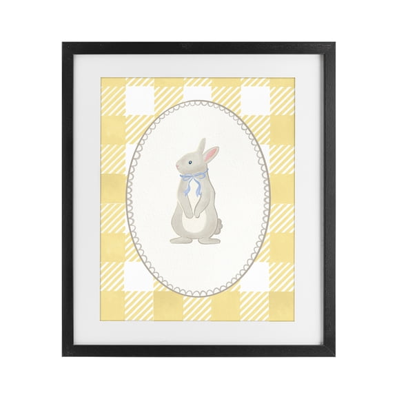 Stupell Industries Farmhouse Little Bunny on Yellow Gingham Black Framed Print Under Glass, 17 x 21, by The Paper Curator