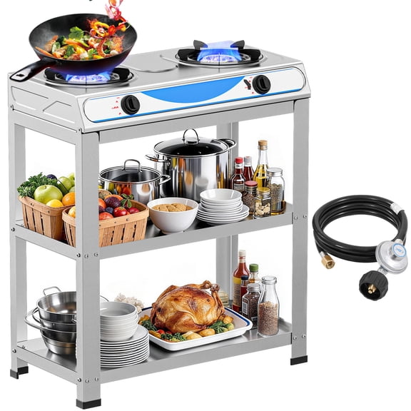 Propane Gas Stove, 2 Burner Portable Propane Burner with Removable Legs, Auto Ignition Camping Gas Stove, Outdoor Portable Stove for Camping, RV, Apartment, Backyard Cooking