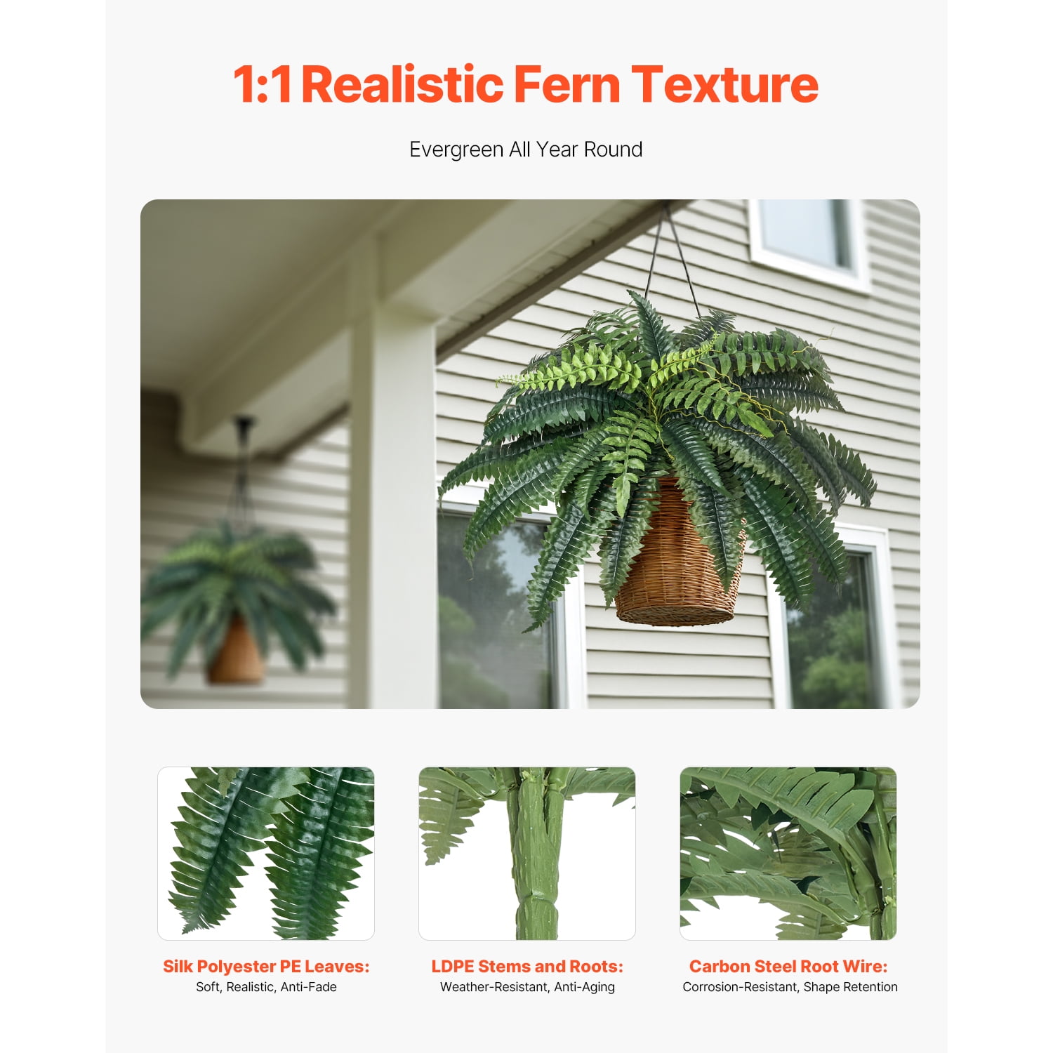 KFFKFF Artificial Ferns Set of 2, Natural Spread Diameter 35-39 Inch, Large Hanging Faux Boston Ferns, Fake Plant Wall Decor with 35 Branches, Decorative Fern for Home and Office (Pot Not Included)