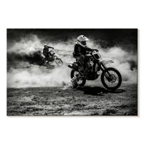 Elephant Stock Monochrome Racing Dirt Bike Wall Art - Horizontal Canvas Wall Art - Living Room Wall Decor - Sports Canvas - Black And Gray Decor - 48" x 32"