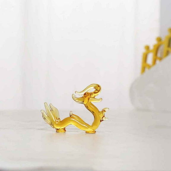 4 pc Handmade Lampwork Dragon Figurines for Home Desktop Feng Shui Decoration golden 68x18x50mm