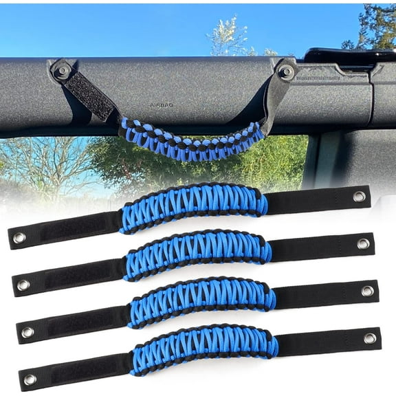for Bronco Grab Handles, Paracord Roll Bar Grab Handles for 2021 2022 2023 2024 2025 Ford Bronco Accessories 4 Door 2 Door, Blue, 4 Pack