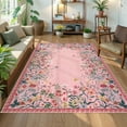 thumbnail image 3 of Wonnitar 5x7 Floral Washable Area Rug, Pink Rugs for Girls Bedroom, Soft Low Pile Living Room Area Rug, Non-Slip Throw Carpet for Nursery Playroom, 3 of 11