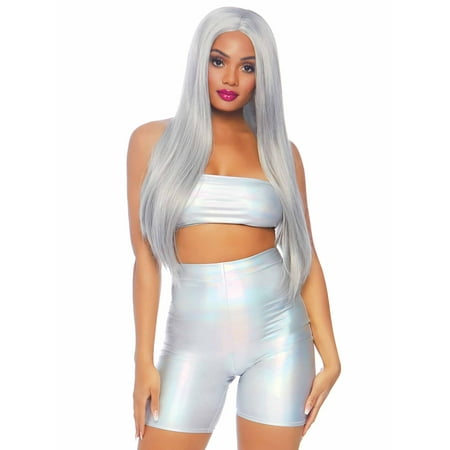 Leg Avenue Women's Holographic Spandex Bandeau and Bike Shorts Set