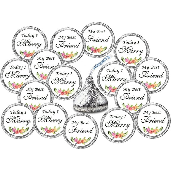 324 Floral Roses Today I Marry My Best Friend Kisses Wedding Stickers, Chocolate Drops Labels Stickers For Weddings, Bridal Shower Engagement Party Decorations, Favors For Kisses