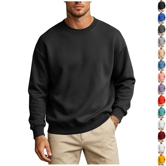 Zvmxot Mens Crew Neck Sweatshirts Fleece Pullover Oversized Long Sleeve Shirts Casual Comfy