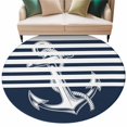 thumbnail image 2 of 6ft Round Rug, Navy Blue Anchor Non-Skid Rubber Backing Large Area Rugs - Living Room Bedroom Home Office, Nautical Coastal Abstract Art Indoor Floor Mat Carpets Washable Rug, 2 of 9