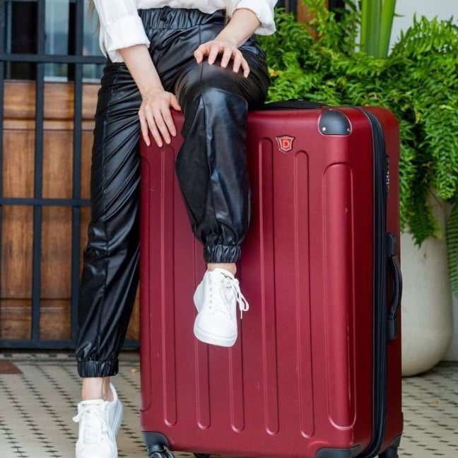 DUKAP Intely 28" Hardside Lightweight Luggage with Spinner Wheels and Integrated Weight Scale, Wine