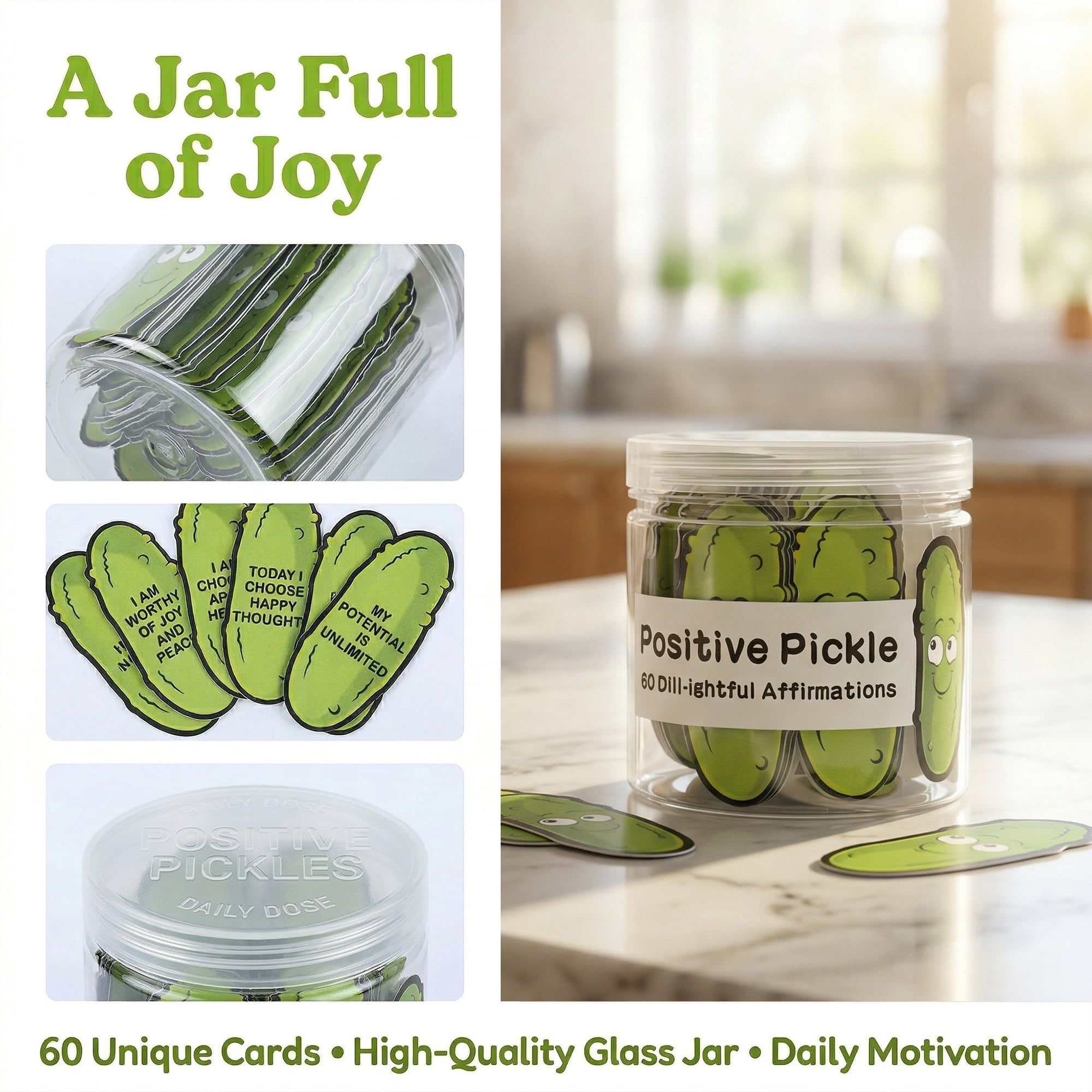 Unique Bargains Inspirational Kindness Jar With 60 Cards White Cap 3.5" x 3.5" x 3.5"