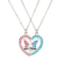1 Pair Friendship Necklace Set Magnetic Butterfly Charm Neckchain Love Heart Pendant Clavicle Chain for Best Friends