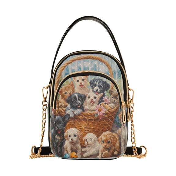 YAZAOO Cross Body Fashion Shoulder Waist Purse Bags Basket with Puppies and Kittens Pocket Handbags