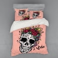 thumbnail image 2 of Ambesonne Rose Bedding Set 3 Pcs, Skull Boho Floral Wreath, Twin XL, Coral Multicolor, 2 of 3