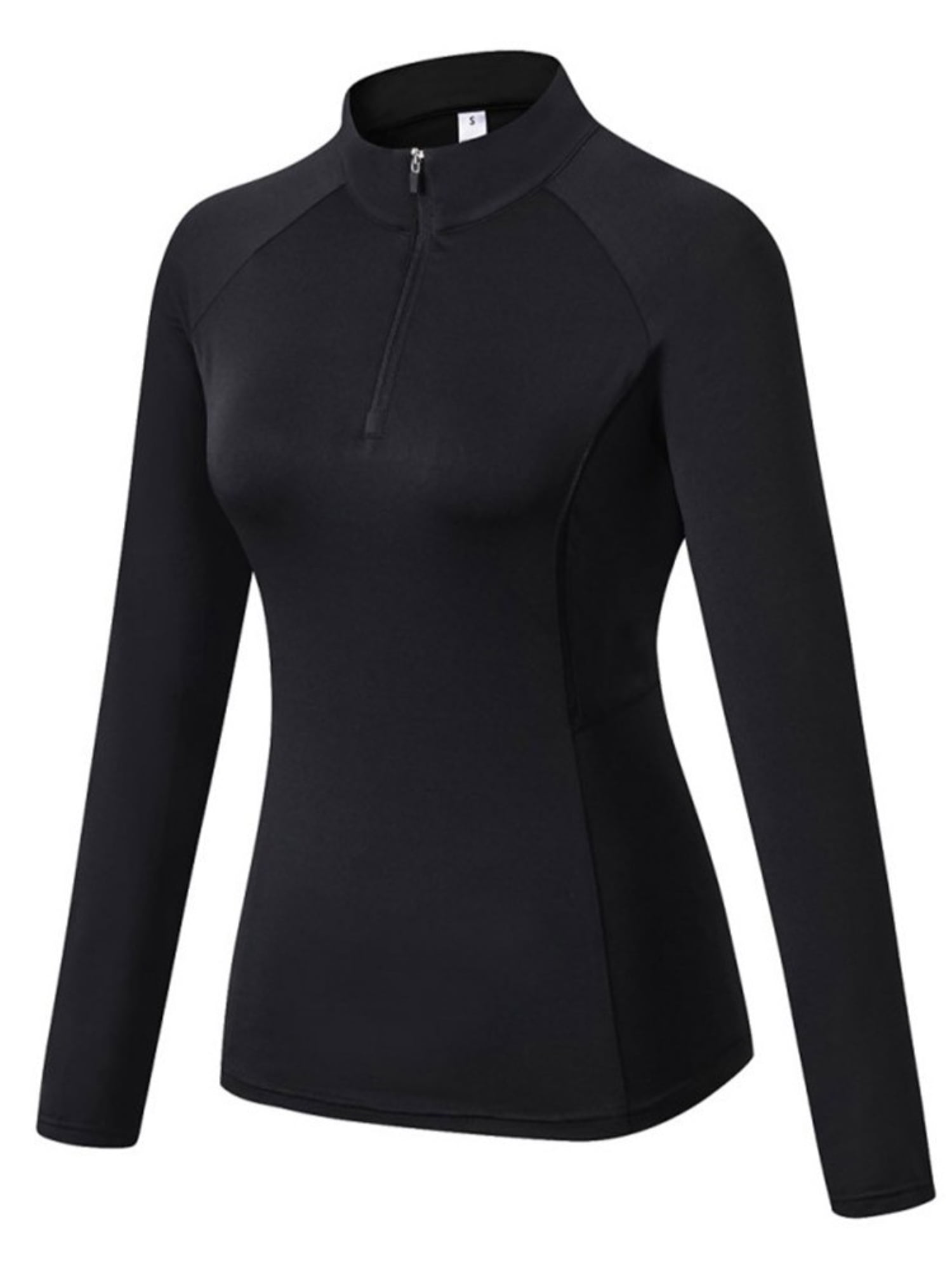 Women Petite's Zipper Long Sleeve Compression Shirts with  Thumbhole,Quick-Drying Yoga Athletic Running T Shirt Pullover for Hiking  Running Workout Tops,Soft Mock Neck Thermal Tops,XS-XL Black 