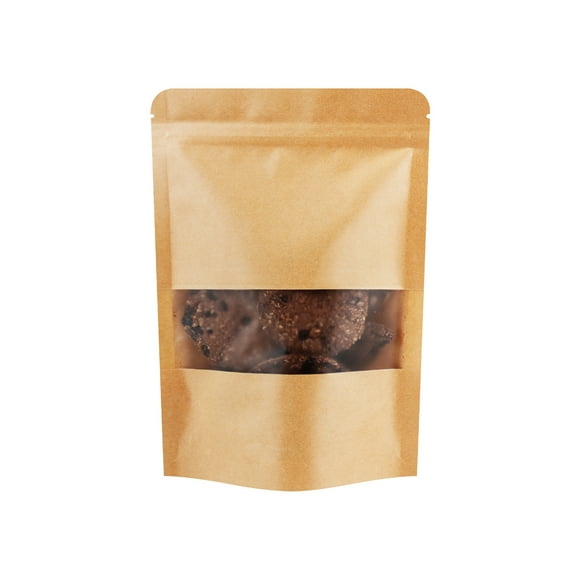 Muka 100 Pcs Sacs en Papier Kraft Autoportants avec Fenêtre Mate, 7 x 10,2 Sacs de Rangement pour Aliments à Fermeture Éclair pour Emballer des Produits