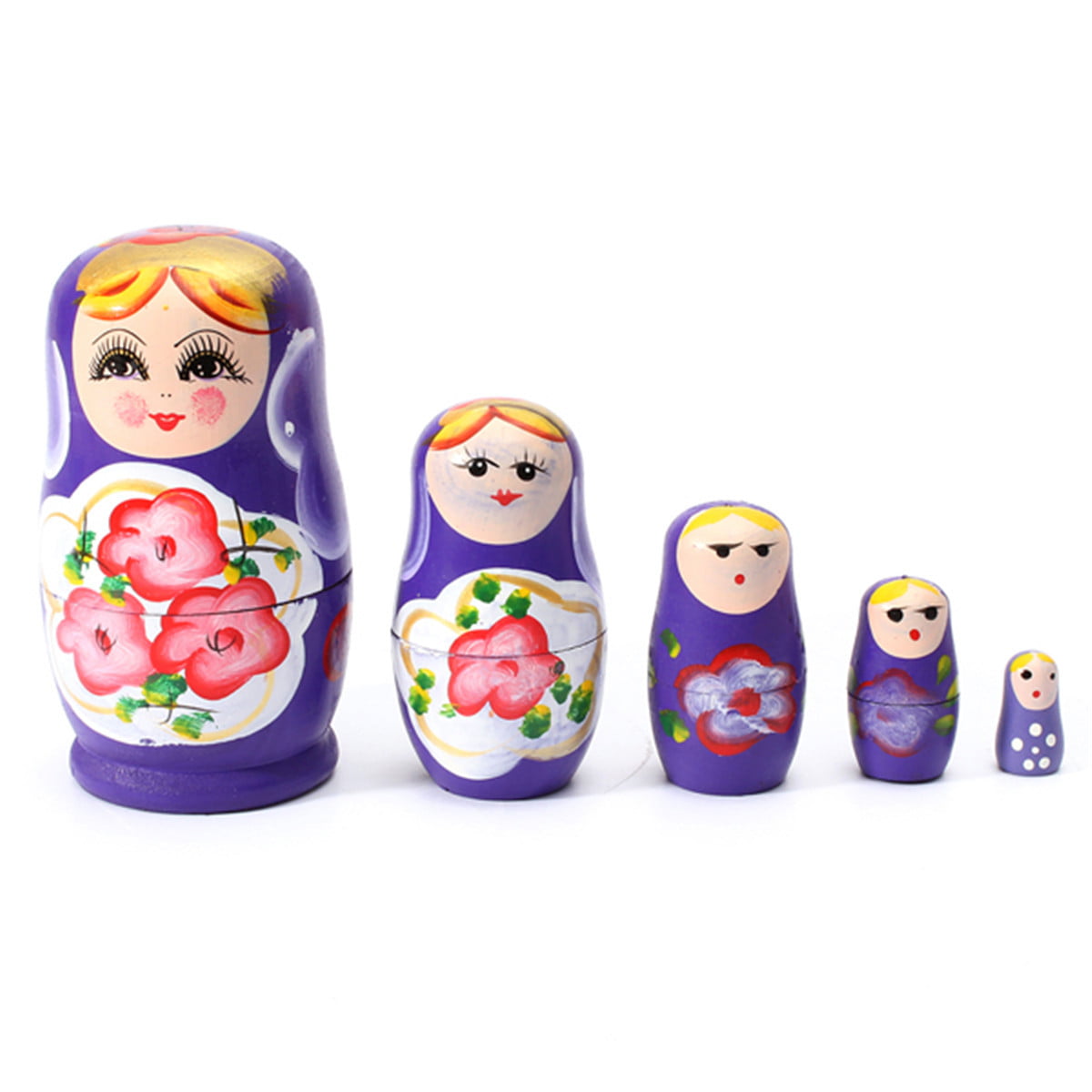 5pcs Purple Dolls Set Wooden Russian Nesting Babushka Matryoshka Hand Paint