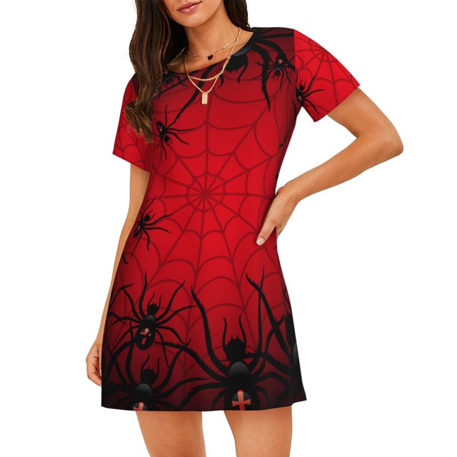 Easygdp Spiders On The Web And Space Camisón de manga corta para mujer, informal, estampado