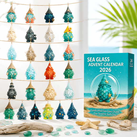 Gnome Sea Glass Advent Calendar 2026, 2D Flat Acrylic Gnome Ornaments 24 Days Countdown Surprise Blind Box for Party Decor, 24 Pcs