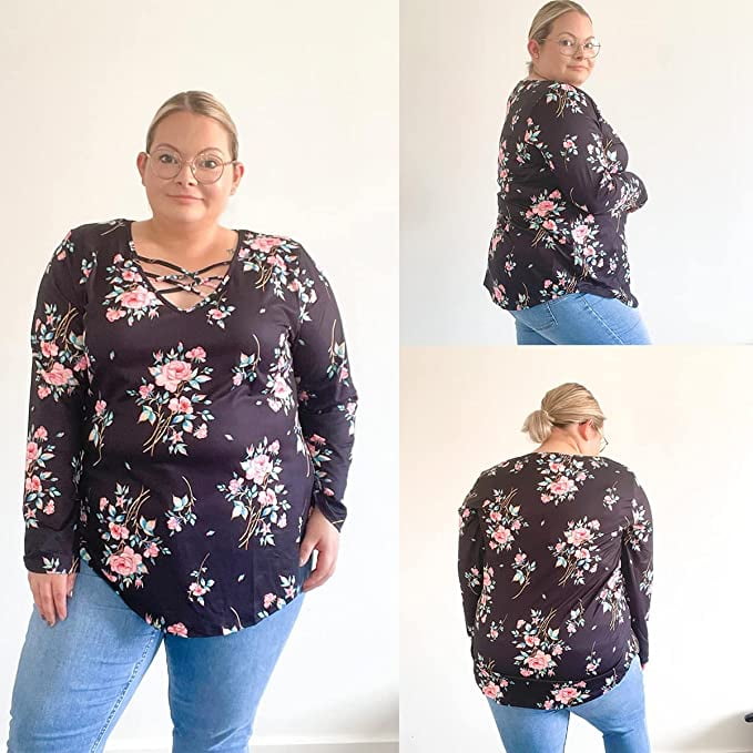 TIYOMI Plus Size Long Sleeve Criss Cross Tops For Women 3X Floral