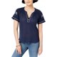 thumbnail image 1 of Camiseta henley Lucky Brand con mangas bordadas para mujer azul mediana, 1 of 1