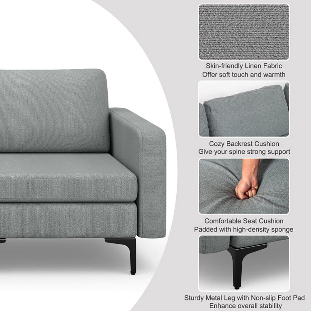 Finihen Sectional Sofa Couch, 3-Seat Sectional Sofa Couch with Armrest Magazine Pocket and Metal Leg, for Living Room, Bedroom, Gray Finihen Sectional Sofa Couch, 3-Seat Sectional Sofa Couch with Armrest Magazine Pocket and Metal Leg, for Living Room, Bedroom, Gray