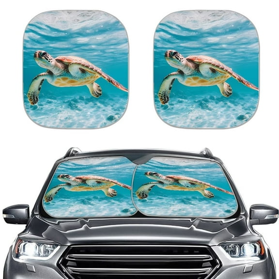 KUIFORTI Sea Turtle Windshield Sun Shade Foldable Car Sun Visor, Reusable Car Shades for Front Windows, Reflective Polyester Blocks Heat and Sun, Portable Auto Sun Shield That Keeps Your Vehicle Cool