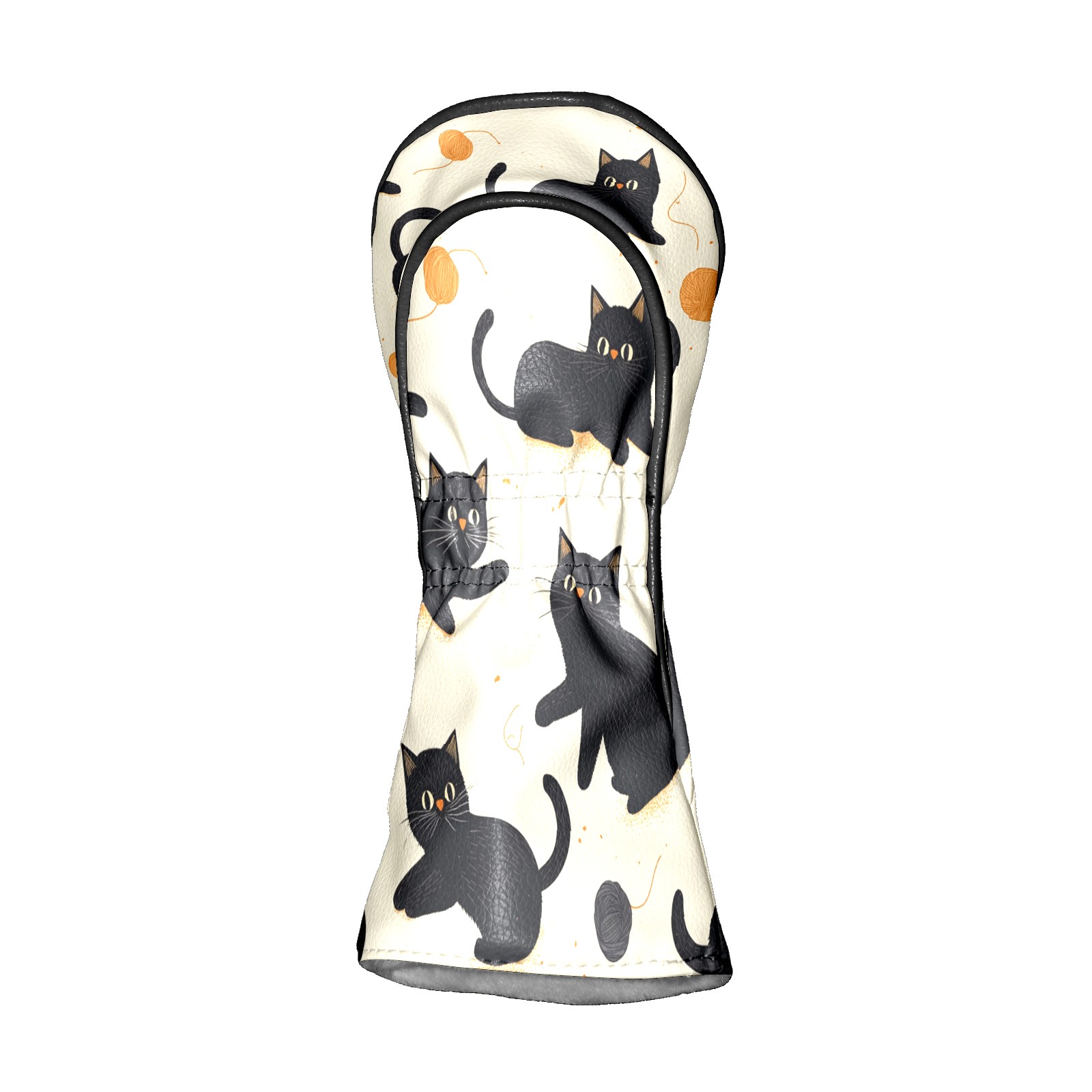 Golf Club Covers PU Leather Waterproof Head Covers for Fairway Woods Hybrids Black Cartoon Cat