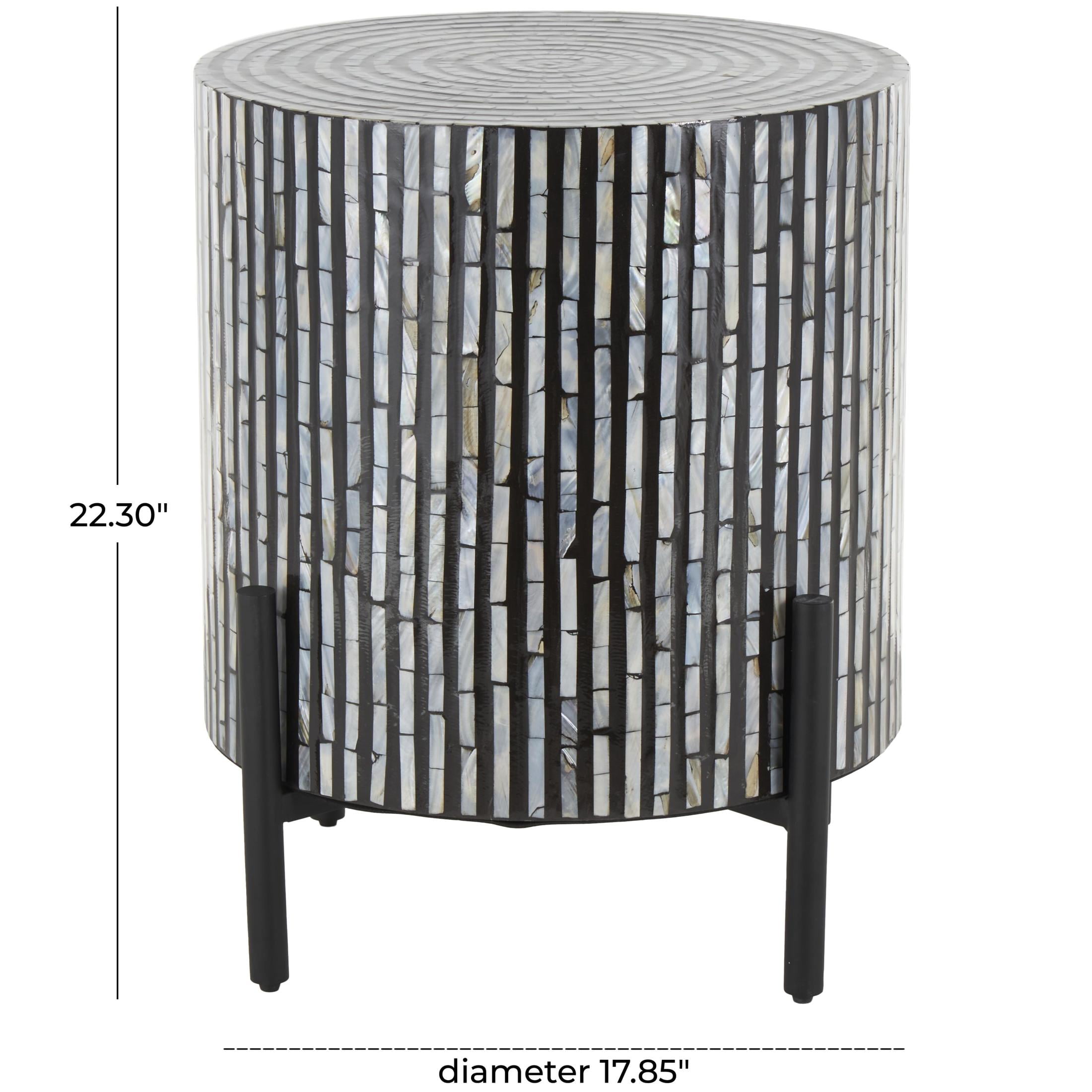 DecMode 18" x 22" Multi Colored Mother of Pearl Shell Handmade Mosaic Inlay Geometric Accent Table with Black Metal Legs, 1-Piece