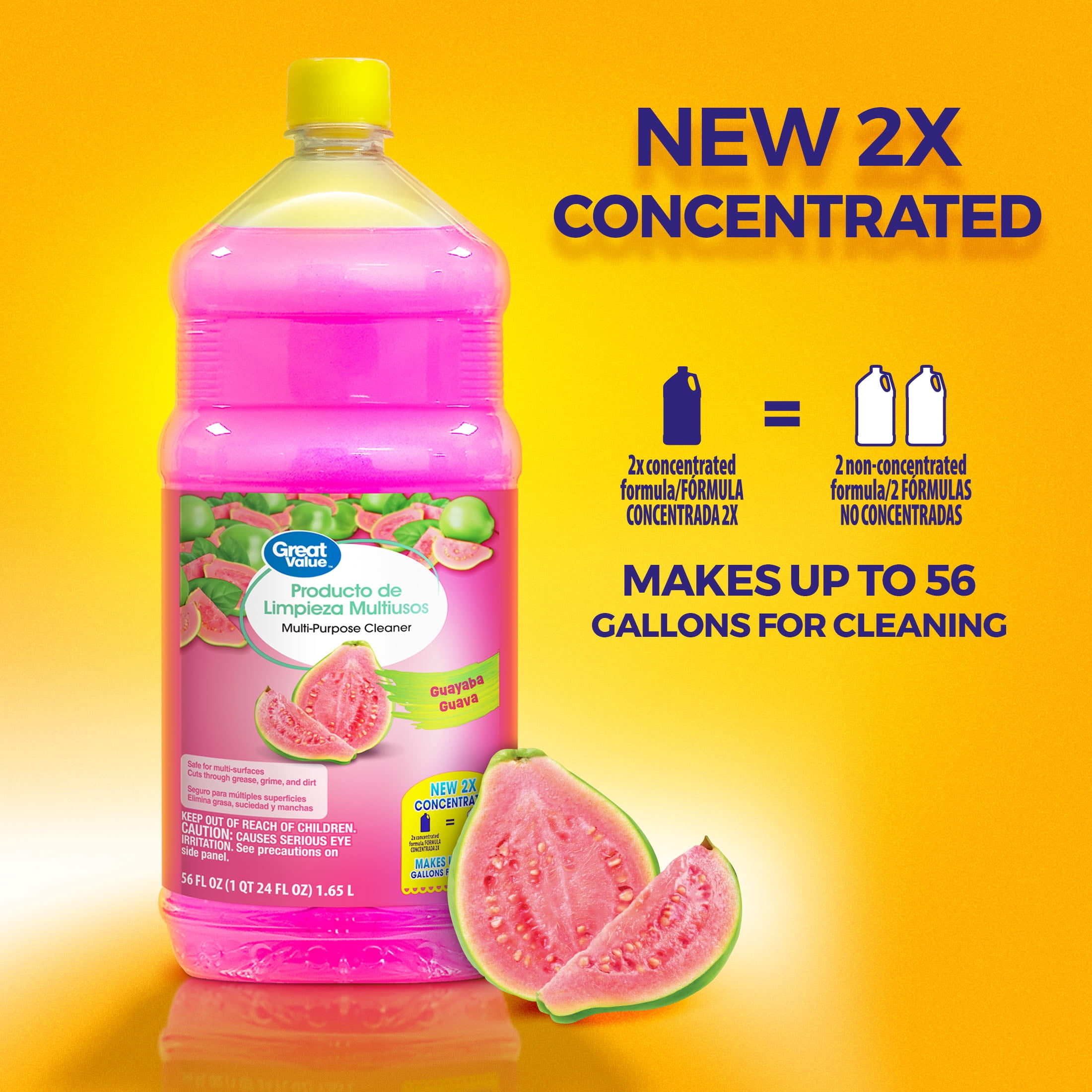 Great Value Multi-Purpose Cleaner & Floor Cleaner 2x Concentrated, Guava, 56 fl oz