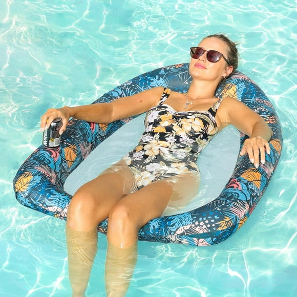 Colorful LeavesInflatable Pool Floats for Adult, Fabric-Covered Comfort Pool Lounge Chairs, Multi-Purpose Tanning Pool Lounger, 45" Large Pool Floaties for Adults Swimming Pool Accessories