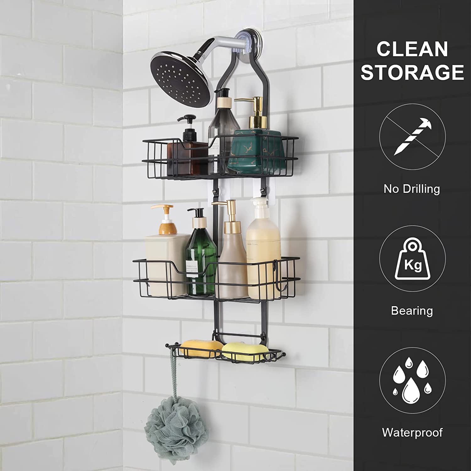 Over Head Shower Caddy Shower Storage Rack Basket with Hooks - Bed Bath &  Beyond - 39129689
