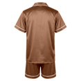 thumbnail image 6 of Cozy Couple Pajamas Set Short Sleeve Collar Button Down Tops with Side Slit Short Pants Sleepwear for Women Coffee,L, 6 of 7