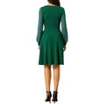 thumbnail image 3 of Vestido casual de longitud a la rodilla con cuello cuadrado y mangas largas de puntos suizos para mujer INSPIRE CHIC con bolsillos M Verde oscuro, 3 of 5
