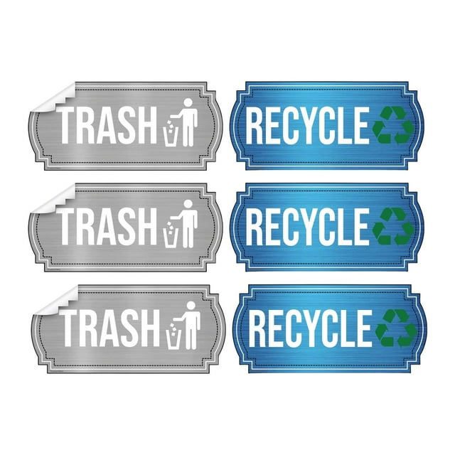 6 pegatinas para separar basura y reciclaje. Pegatinas para diferenciar contenedores de residuos. azul y gris