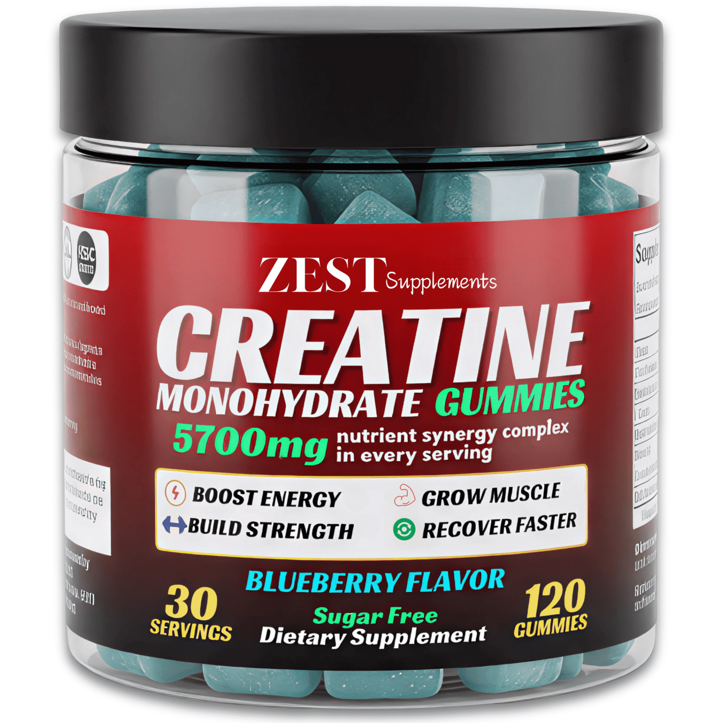 Zest Creatine Gummies | Support  Muscle Growth &  Workout Performance for Men and Women | 120 Count, Blueberry Flavor