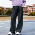 thumbnail image 4 of nerohusy Sweatpants for Girls Elastic High Waisted Drawstring Pants Casual Solid Straight Wide Leg Sports Pants with Pockets 5-6 Years, 4 of 6