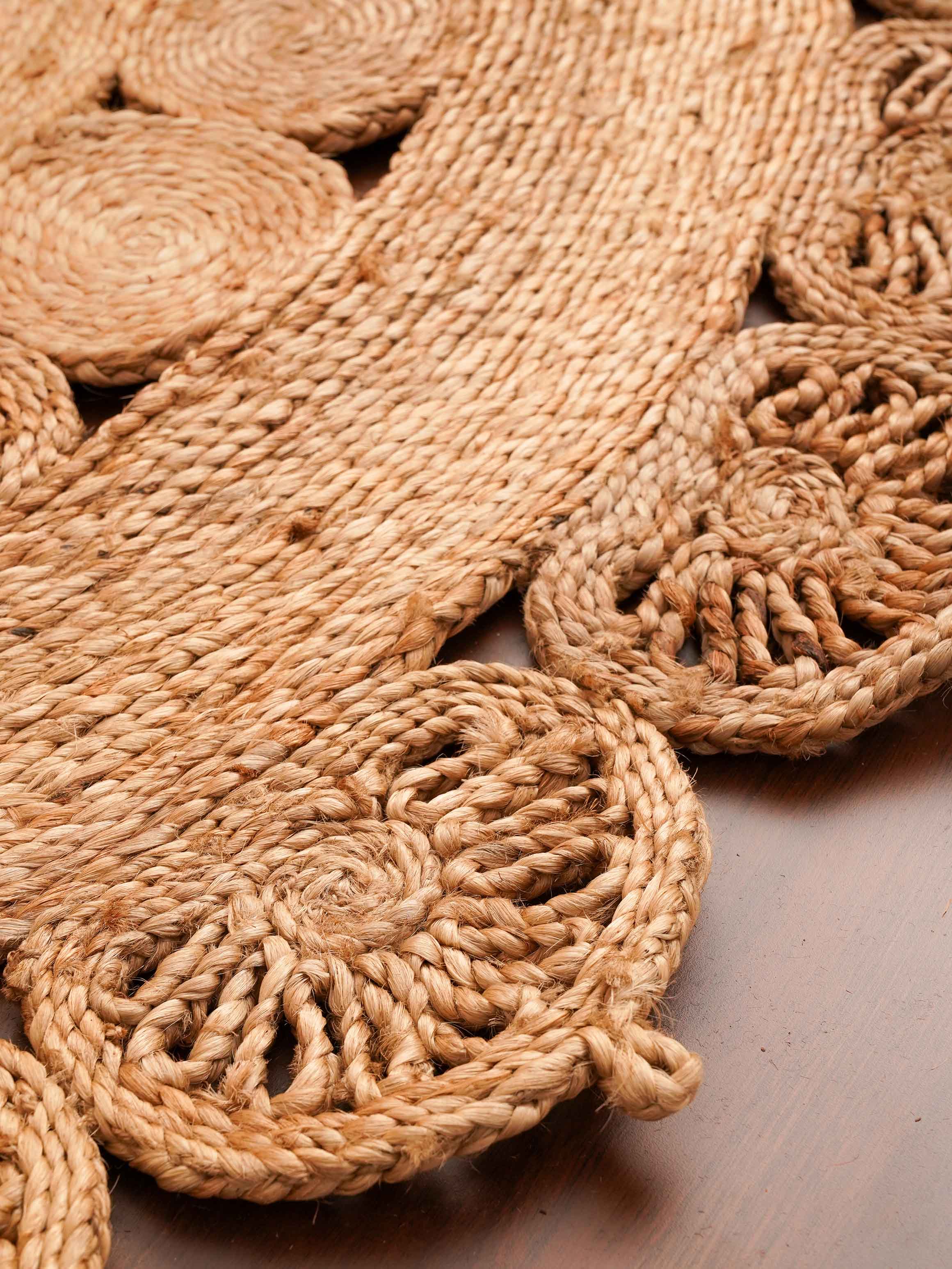 HAND WOVEN JUTE ECO-FRIENDLY AREA RUGS - 4'x4', Round Shape, Beige Color, Oriental Pattern, High Pile, Natural Fiber, Outdoor Indoor Handmade Area Rugs for Living Room, Bed Room (J00004)