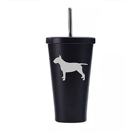 

16 oz Stainless Steel Double Wall Insulated Tumbler Pool Beach Cup Travel Mug With Straw Bull Terrier (Black)