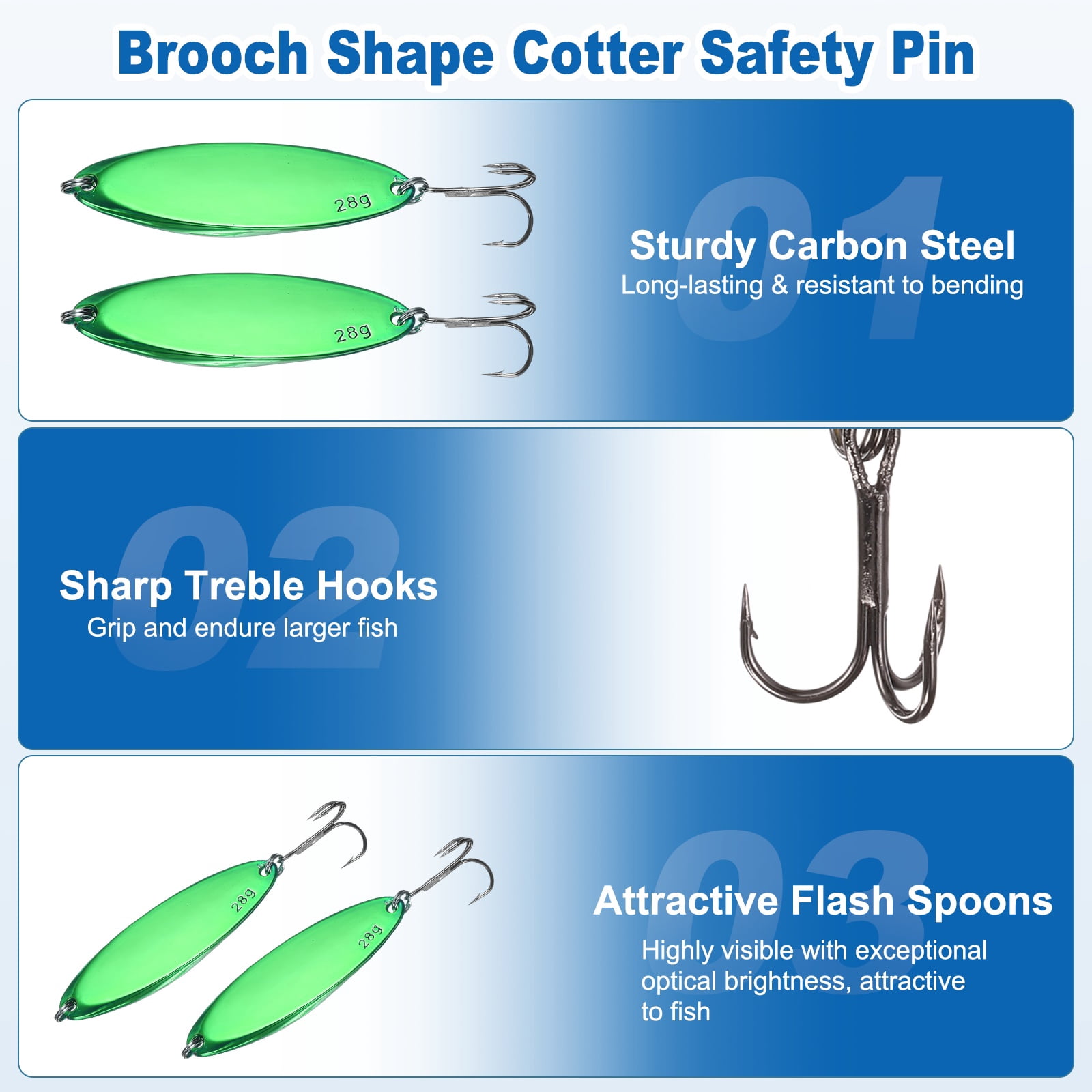 Uxcell Fishing Spoons Lures, Metal Saltwater Treble Trout Lures Jigging Spoon with Treble Hooks Casting Spinner Baits 10 Pcs & 1 oz & Green - Fitting for (Freshwater/Salmon/Bass/Trout)