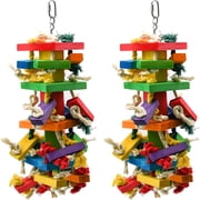 CYFW 2 Pack Large Parrot Toy, 20-Inch Multicolored Wooden Bird Chewing Toy with Cotton Rope, Natural Enrichment for Macaws & African Greys