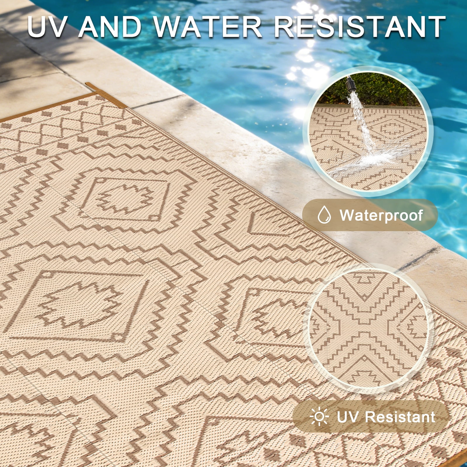 Lahome Portable Indoor/Outdoor Rug 6x9 - Waterproof & Reversible Plastic Straw Mat for Patio, Deck, Balcony, Backyard, Picnic, Beige & Brown