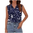 thumbnail image 3 of Blouse for Women Lapel V Neck Sleeveless Boho Loose Fit Tropical Leaf Floral Print Lightweight Summer Casual Fashion Button Down Top, 3 of 6